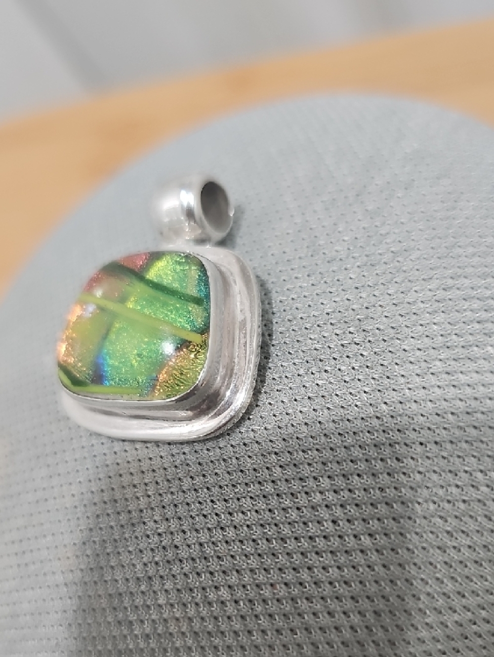 Iridescent Green Dichroic Glass Pendant in Sterling Silver - Picture 2 of 4
